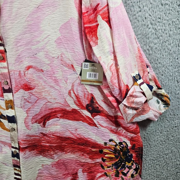 NEW John Mark Shirt Top Women 3X Button Up Large Floral Print Pink Red - Picture 2 of 12